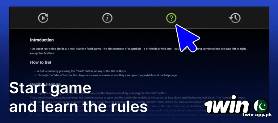 Start the game and learn the rules on 1win