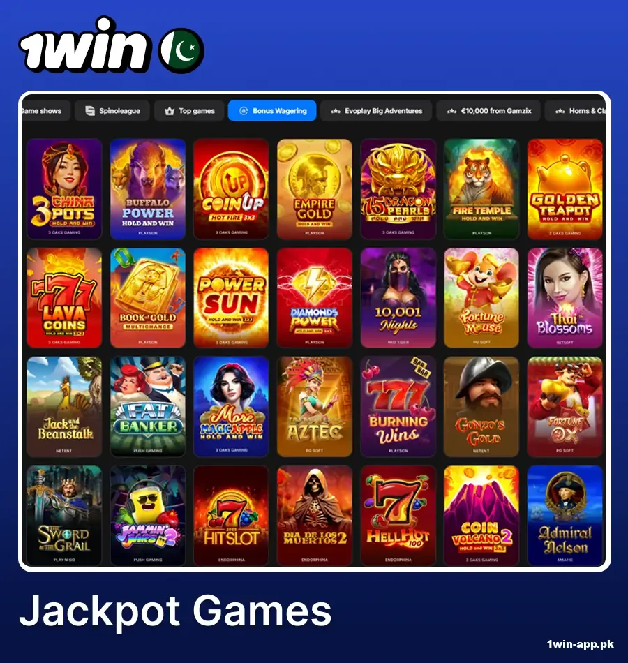 The Jackpot Games category on the 1win website